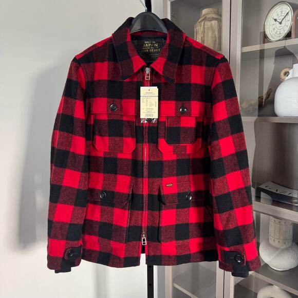 Iron Heart Wool IHW-19-RED Buffalo Check Hunting Jacket SP Large NEW Black Coat - Picture 2 of 6